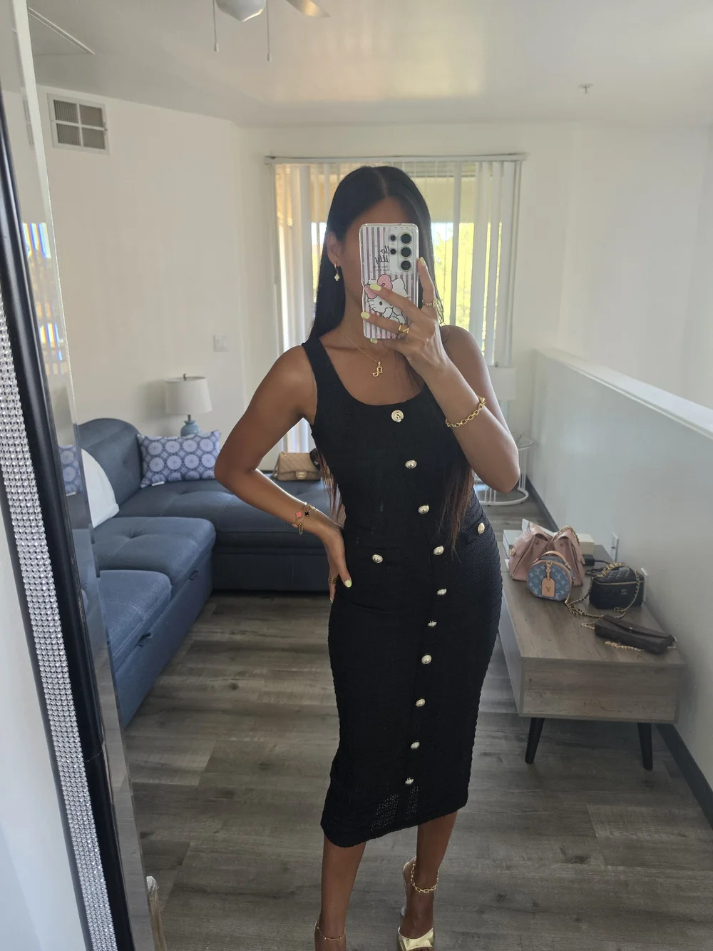 Classic Black Button-Front Midi Dress - Picture 4 of 17